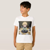 かわいいアニメ少年が散らかった部屋で驚く - 感情表現 Tシャツ (正面フル)