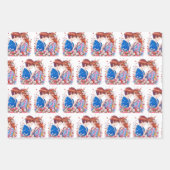 かわいいアニメ少年と少女赤いハート ラッピングペーパーシート (正面3)