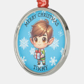 かわいいアニメ少年エルフのクリスマスパーソナライズ メタルオーナメント (左)