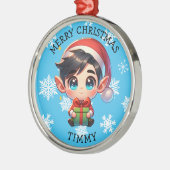 かわいいアニメ少年エルフのクリスマスパーソナライズ メタルオーナメント (左)