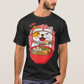 かわいいアニメ日本のキャットラーメン Tシャツ