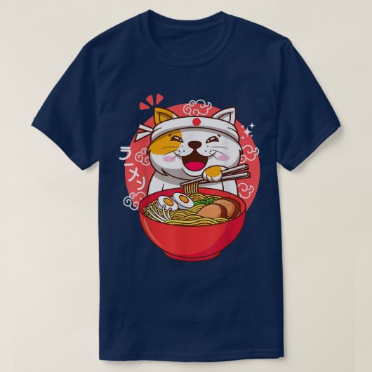 かわいいアニメ日本のキャットラーメン Tシャツ (デザイン正面)