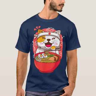 かわいいアニメ日本のキャットラーメン Tシャツ
