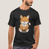 かわいいアニメ柴犬ドッグドリンクボバブルテ Tシャツ (正面)