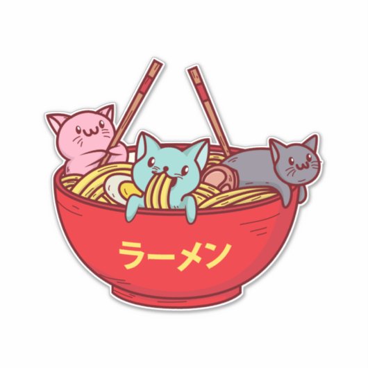 かわいいアニメ猫かわらおもしろいしいラ日本のーメン シール (正面)