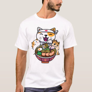 かわいいアニメ猫オタク日本のラーメンカワイト Tシャツ