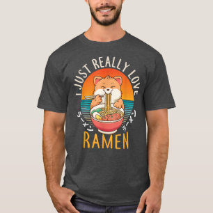 かわいいアニメ猫ギフト女の子がラーメン大好日本のき Tシャツ
