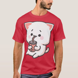 かわいいアニメ猫バブルティーネコボバティーミルクカット Tシャツ