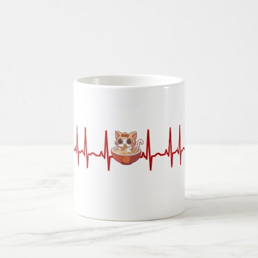 かわいいアニメ猫ラーメンおたく心拍 コーヒーマグカップ (中央)