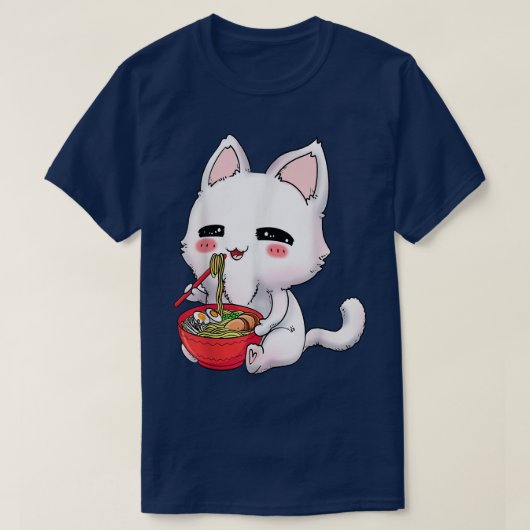 かわいいアニメ猫ラーメン日本のラーメン好き Tシャツ (デザイン正面)