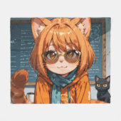 かわいいアニメ猫娘 フリースブランケット (正面(横))