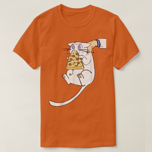 かわいいアニメ猫食べのピザ猫ロ Tシャツ (デザイン正面)