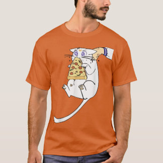 かわいいアニメ猫食べのピザ猫ロ Tシャツ