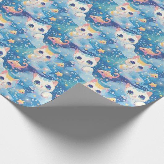 かわいいアニメ猫魚スターズ柄 ラッピングペーパー (角)