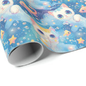 かわいいアニメ猫魚スターズ柄 ラッピングペーパー (ロールコーナー)