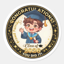かわいいアニメ男子 卒業おめでとう Class of 2026 ゴールド