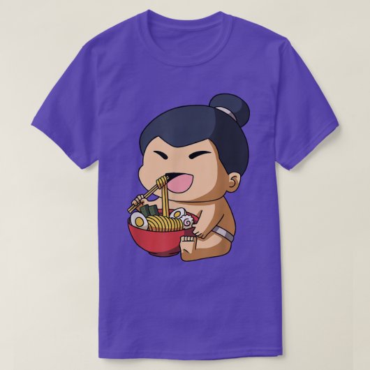 かわいいアニメ相撲レスラーアジア日本の麺 Tシャツ (デザイン正面)