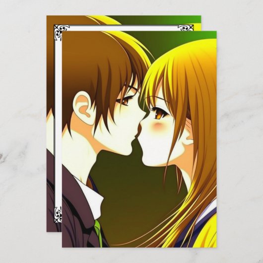 かわいいアニメ結婚カップル 招待状 (正面/裏面)