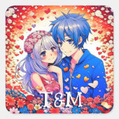 かわいいアニメ結婚テーマ スクエアシール (正面)