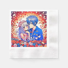 かわいいアニメ結婚テーマ 縁ありカクテルナプキン