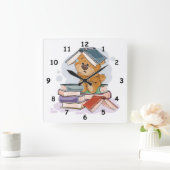 かわいいアニメ読のクマの本 スクエア壁時計 (ホーム)