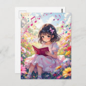 かわいいアニメ読の女の子の本 ポストカード (正面/裏面)