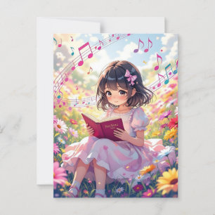 かわいいアニメ読の女の子の本 ポストカード