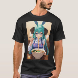 かわいいアニメ象ガール食べズラーメン Tシャツ