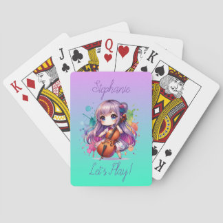 かわいいアニメ遊の女の子チェロパーソナライズされた選手 トランプ