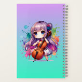 かわいいアニメ遊の女の子チェロパーソナライズされた選手 ノートブック (裏面)