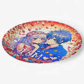 かわいいアニメ風のウェディング ペーパープレート (アングル)