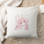 かわいいアニメ風の女の子 クッション (ブランケット)