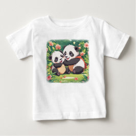 かわいいアニメ風の子パンダ ベビーTシャツ