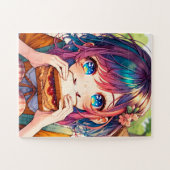 かわいいアニメ食べガールのピーナッツバター&ゼリー ジグソーパズル (横)