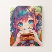 かわいいアニメ食べガールのピーナッツバター&ゼリー ジグソーパズル (縦)