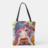 かわいいアニメ食べガールのピーナッツバター&ゼリー トートバッグ (裏面)