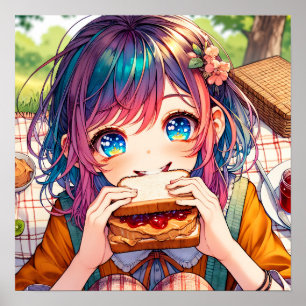 かわいいアニメ食べガールのピーナッツバター&ゼリー ポスター