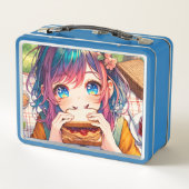 かわいいアニメ食べガールのピーナッツバター&ゼリー メタルランチボックス (裏面)