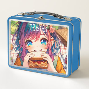 かわいいアニメ食べガールのピーナッツバター&ゼリー メタルランチボックス
