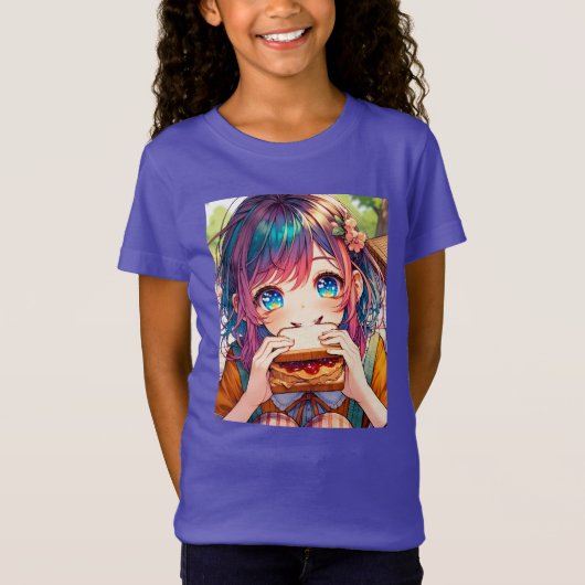 かわいいアニメ食べガールのピーナッツバター&ゼリー Tシャツ (正面)