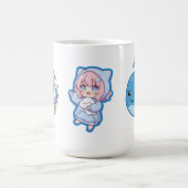 かわいいアニメ、青いクジラとタコのビジュアルが融合したデザイン コーヒーマグカップ (中央)
