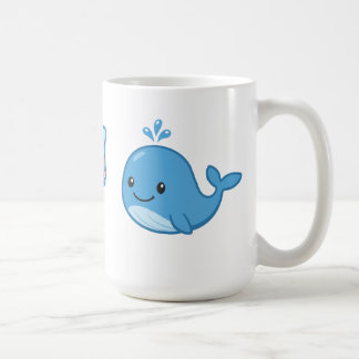 かわいいアニメ、青いクジラとタコのビジュアルが融合したデザイン コーヒーマグカップ