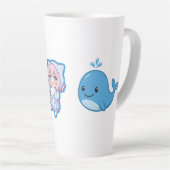 かわいいアニメ、青いクジラとタコのビジュアルが融合 カフェラテマグ (右アングル)