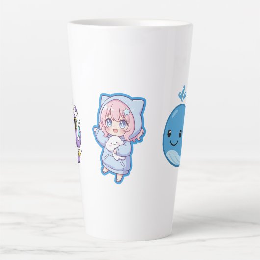 かわいいアニメ、青いクジラとタコのビジュアルが融合 カフェラテマグ (正面)