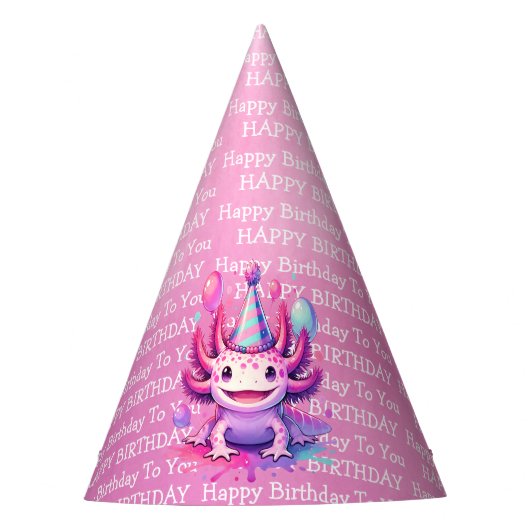かわいいアニメAxolotlピンク&パープルガール誕生日 パーティーハット (正面)