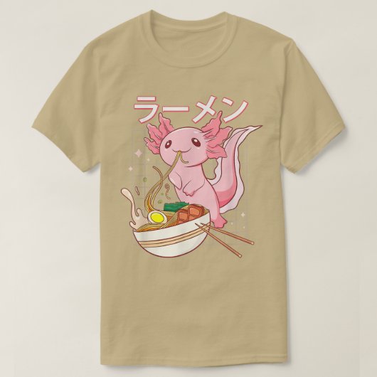 かわいいアニメAxolotlラーメン麺女性男性少年G Tシャツ (デザイン正面)