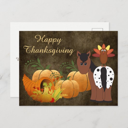 かわいいアパロオーサ馬と七面鳥ハッピー感謝祭 シーズンポストカード (正面/裏面)