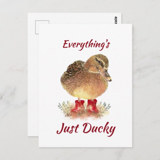 かわいいアヒルおもしろい引用文「すべてジャストダッキー(アヒルちゃん)」 ポストカード (正面/裏面)