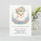 かわいいアヒルお祝いガールベビーシャワー 招待状 (スタンド正面)