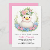 かわいいアヒルお祝いガールベビーシャワー 招待状 (正面/裏面)